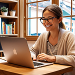 **

A freelance language coach working remotely. Focus on the flexibility and freedom aspect. Show a person happily working on a laptop in a cozy cafe, surrounded by books and travel-themed decorations.  Include elements that suggest personalized teaching methods, such as a whiteboard with notes or a customized learning plan.

**